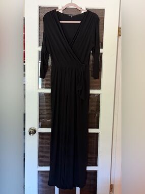 NIK & NASH Women’s L Black Long Sleeve Faux Wrap Wide Leg Jumpsuit | SKU 0424